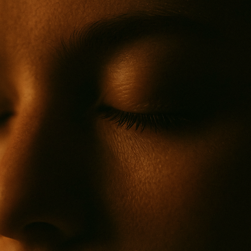 Persona descansada con los ojos cerrados por el relax gracias al biohacking del sueño en casa