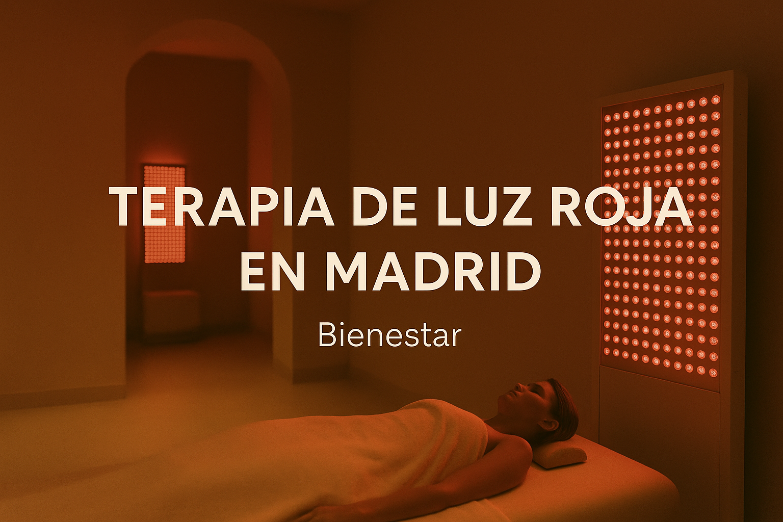 Portada del artículo sobre terapia de luz roja en Madrid en LUNEA Recovery Studio, con cabina premium e iluminación roja cálida.