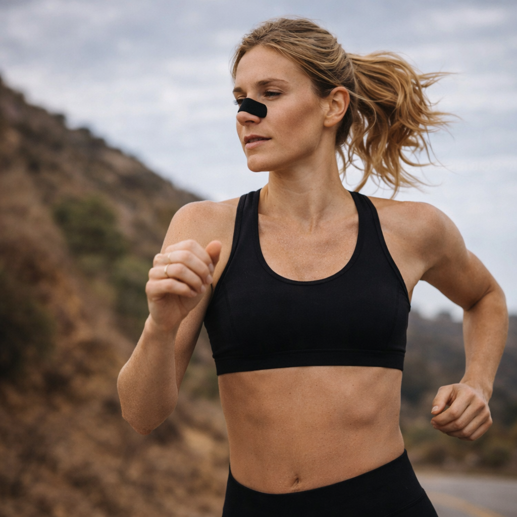 mujer saliendo a correr con tiras nasales para deporte de Lunea Wellness Studio